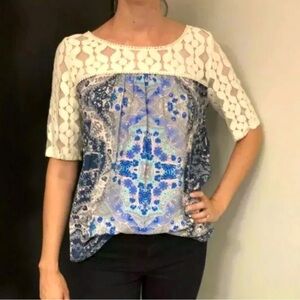 Anthropologie Akemi + Kin Tunic blue with lace detail
